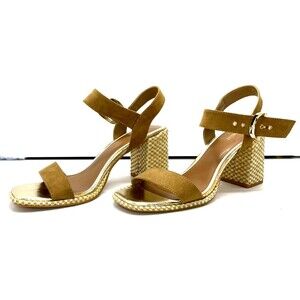 CUTE Womens 10 brown block chunky heels sandals shoes ankle strap buckle DeeZee